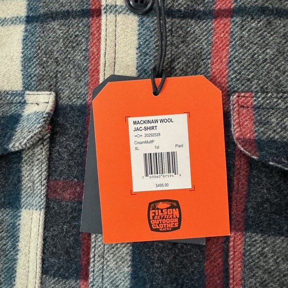 NWT Filson Mackinaw Wool Jac Shirt Men's Sz XL Cream Multi Plaid 20292528 - Picture 5 of 8